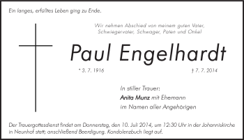 Traueranzeige von Paul Engelhardt von Pegnitz-Zeitung